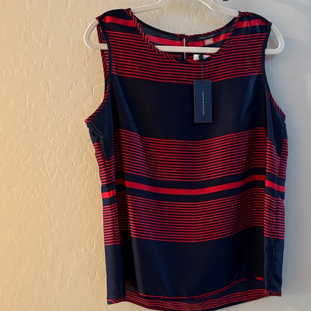 Tommy Hilfiger Navy and Red Striped Blouse